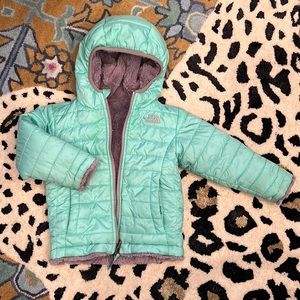 North Face Toddler Aqua and fuzzy Grey jacket
